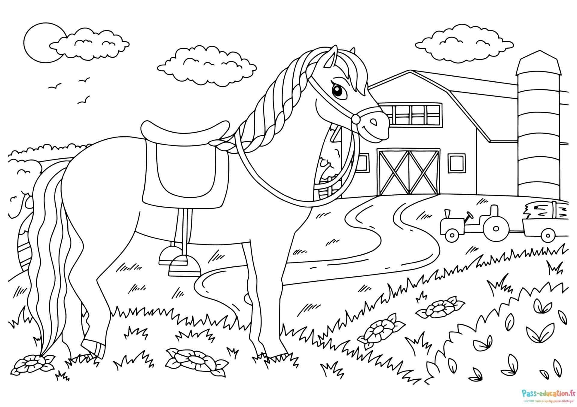 Coloriage Cheval à la ferme à imprimer et colorier