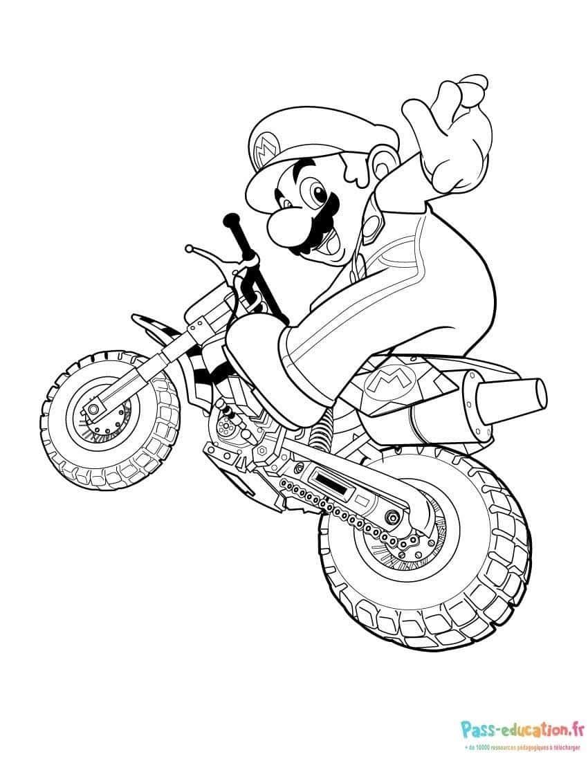 Coloriage Mario en moto à imprimer et colorier