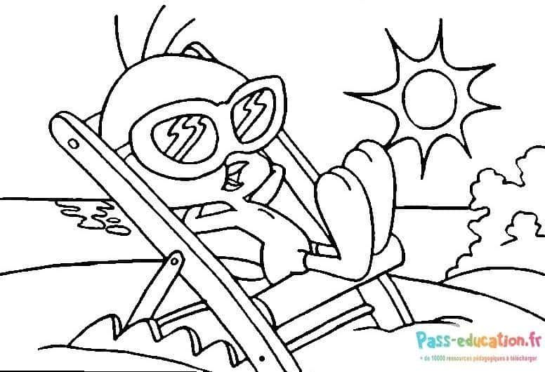 Coloriage Fourmi relax plage à imprimer et colorier