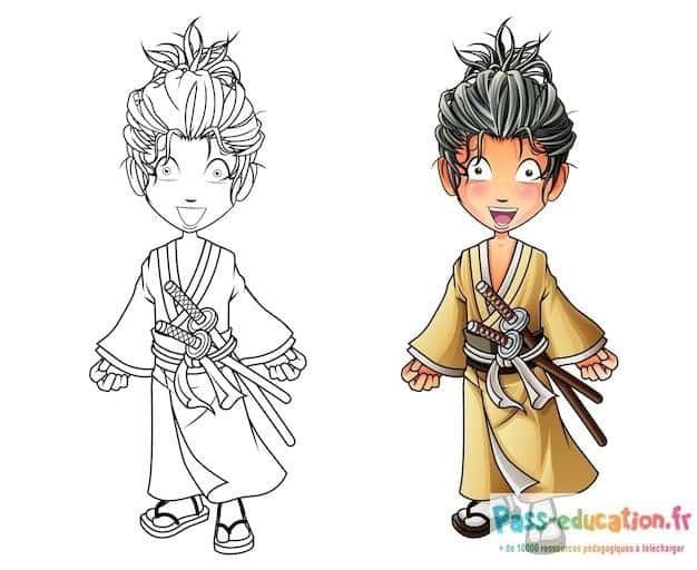 Coloriage Samouraï enfant à imprimer et colorier