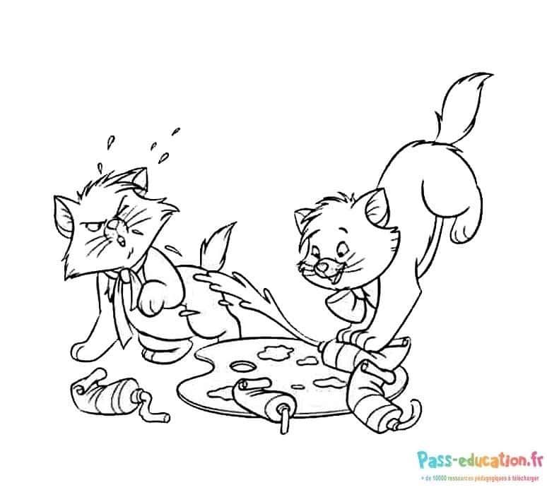Coloriage Chats artistes peintres à imprimer et colorier