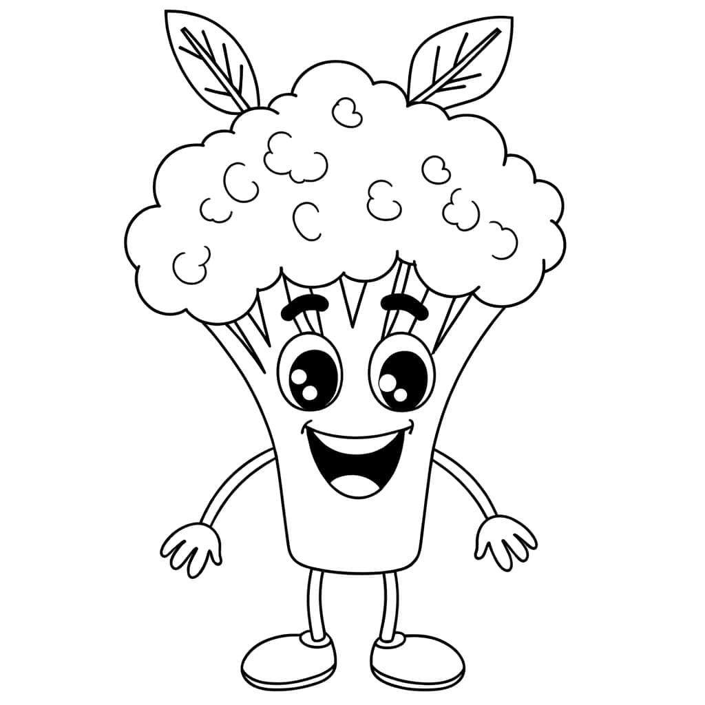 Coloriage Brocoli souriant à imprimer et colorier
