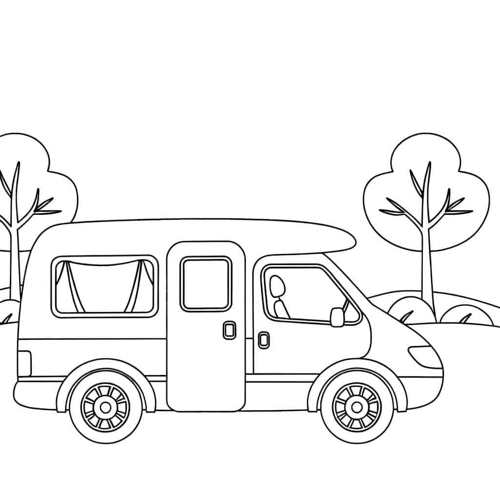 Coloriage Camping-car en voyage à imprimer et colorier