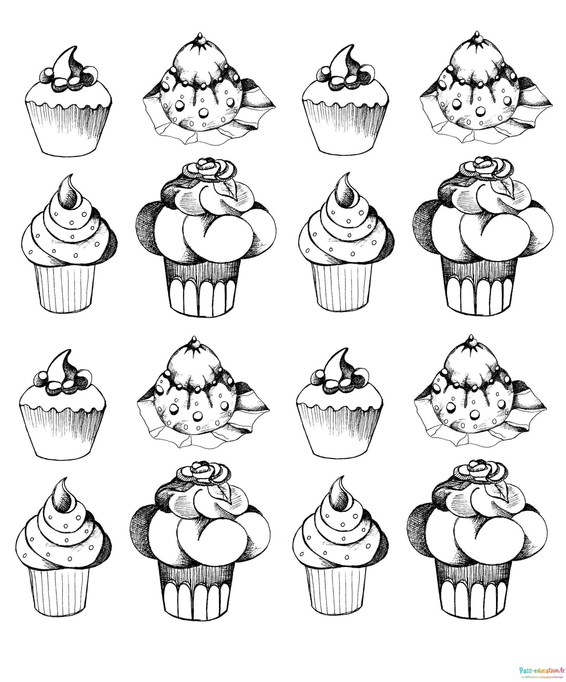 Coloriage Festin de cupcakes à imprimer et colorier
