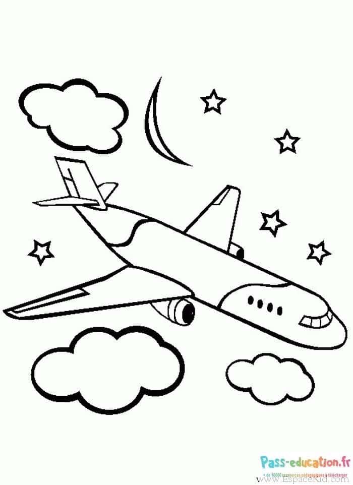 Coloriage Avion nocturne à imprimer et colorier