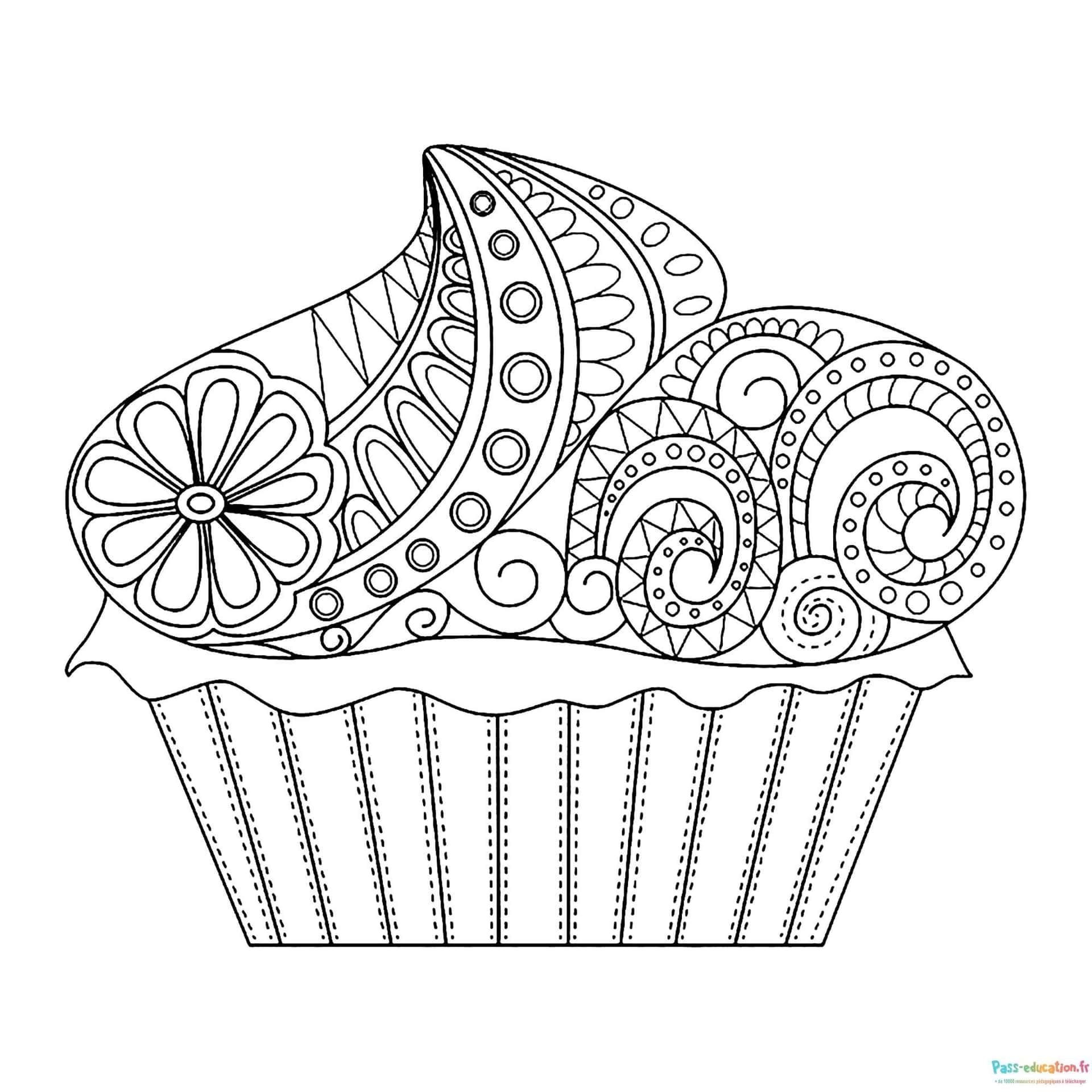 Coloriage Cupcake mandala à imprimer et colorier