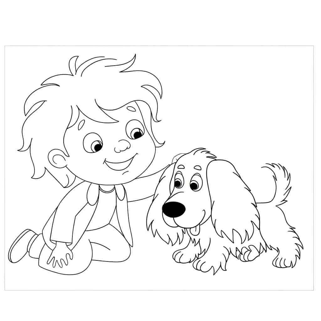 Coloriage Garçon et chien à imprimer et colorier