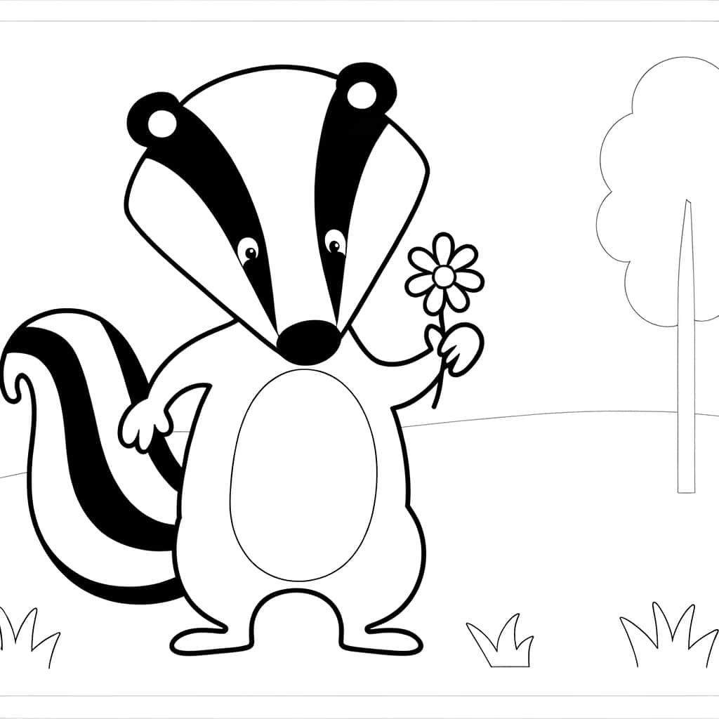 Coloriage Blaireau avec fleur à imprimer et colorier
