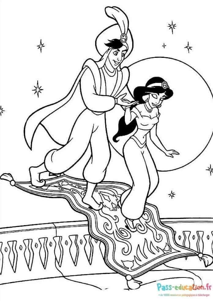 Coloriage Jasmine et Aladin à imprimer et colorier