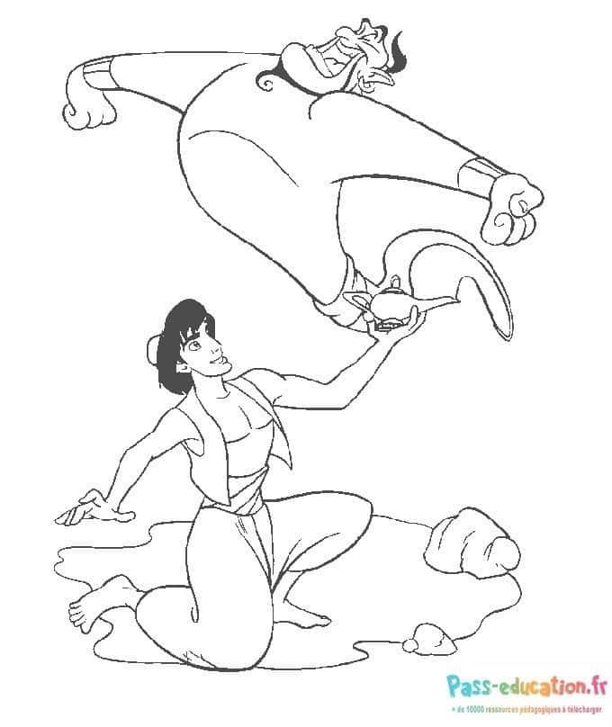 Coloriage Aladdin et le génie à imprimer et colorier