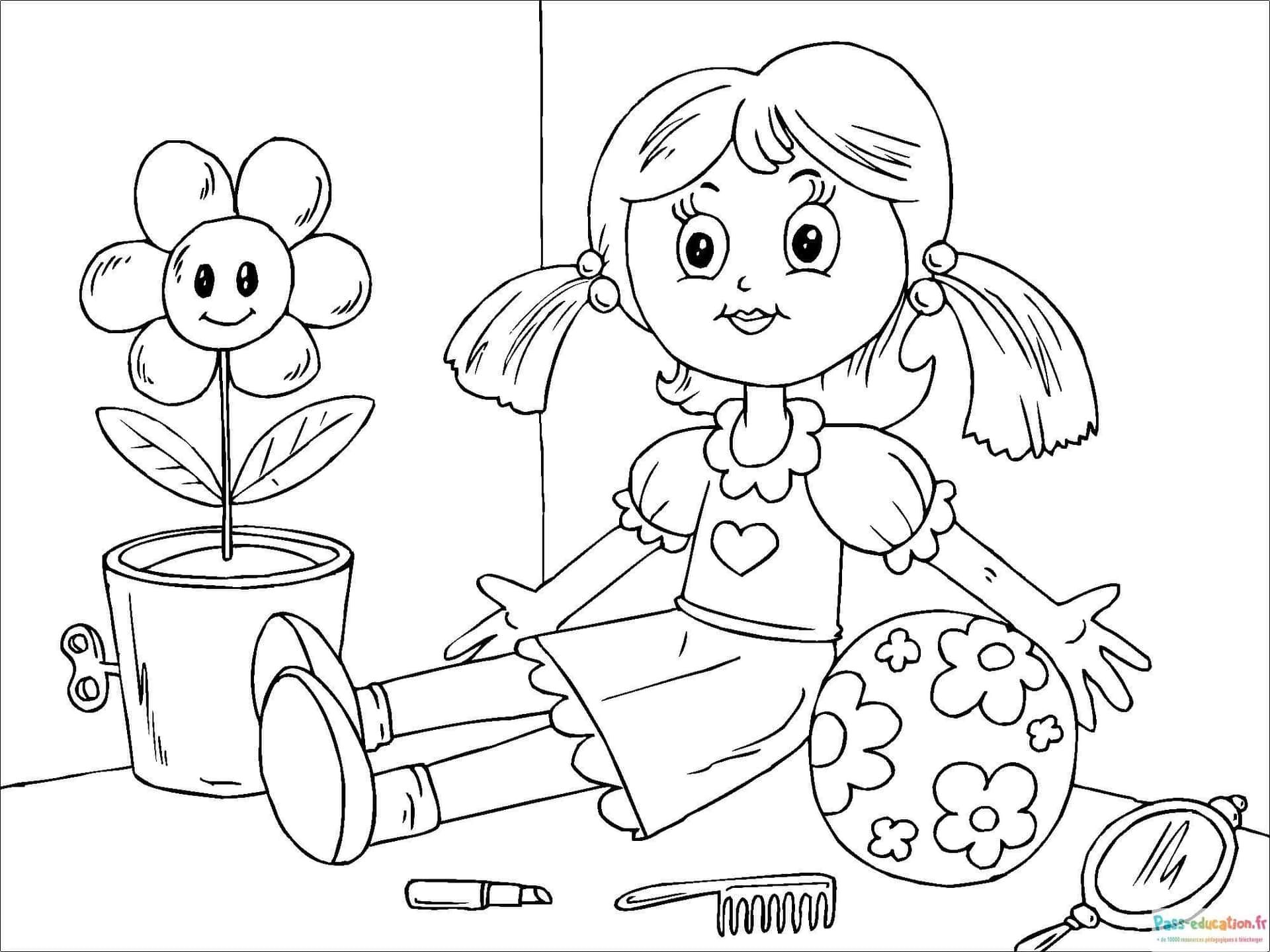 Coloriage Fille et jouets à imprimer et colorier