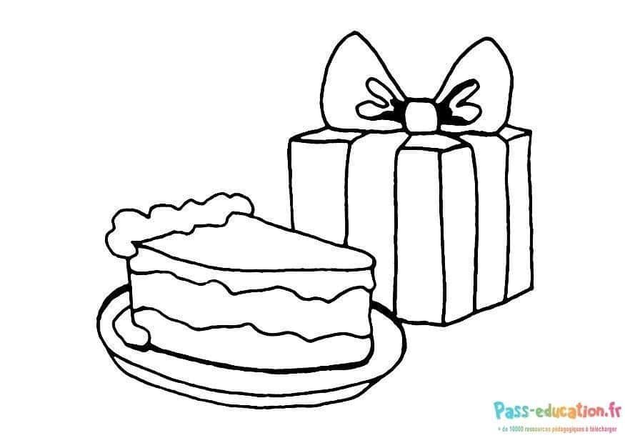 Coloriage Gâteau et cadeau à imprimer et colorier