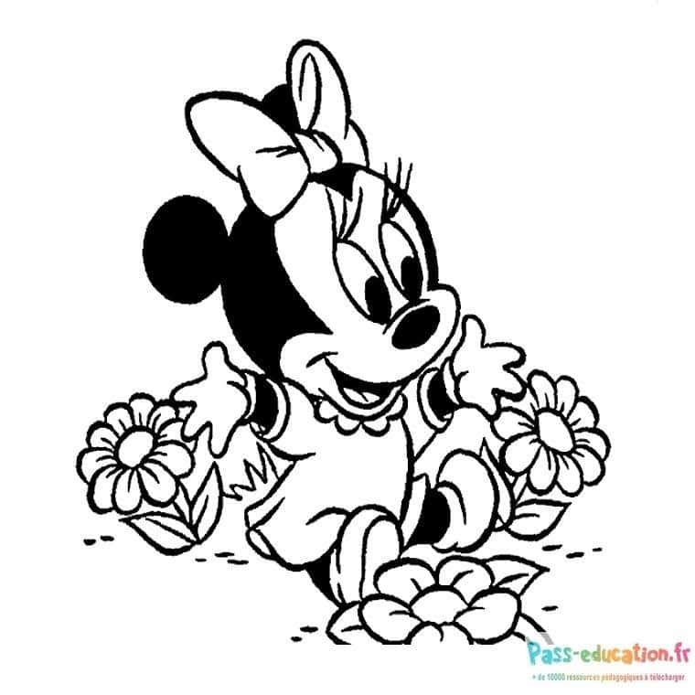 Coloriage Minnie et fleurs à imprimer et colorier
