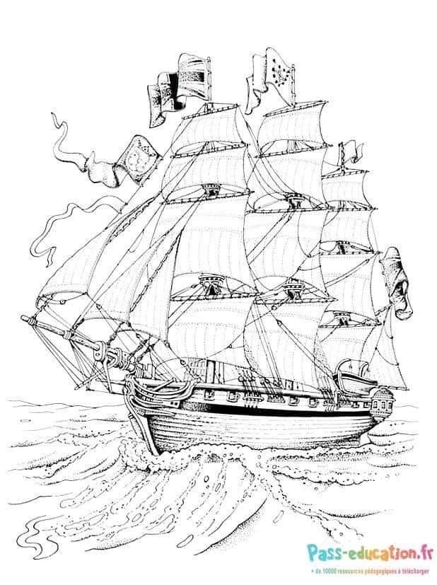Coloriage Voilier pirate à imprimer et colorier