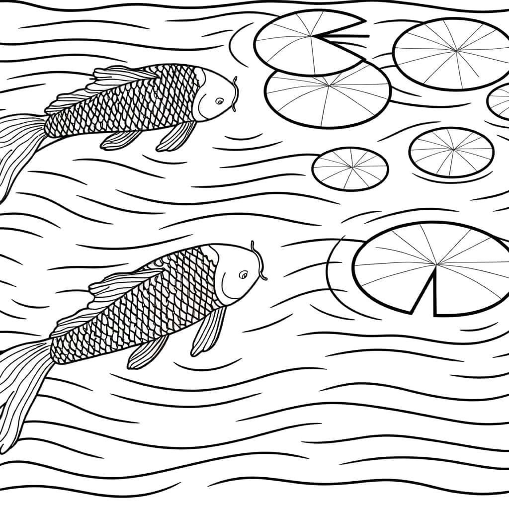 Coloriage Carpe et nénuphars à imprimer et colorier