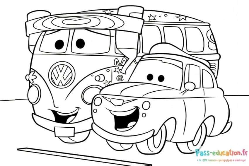 Coloriage Véhicules souriants à imprimer et colorier