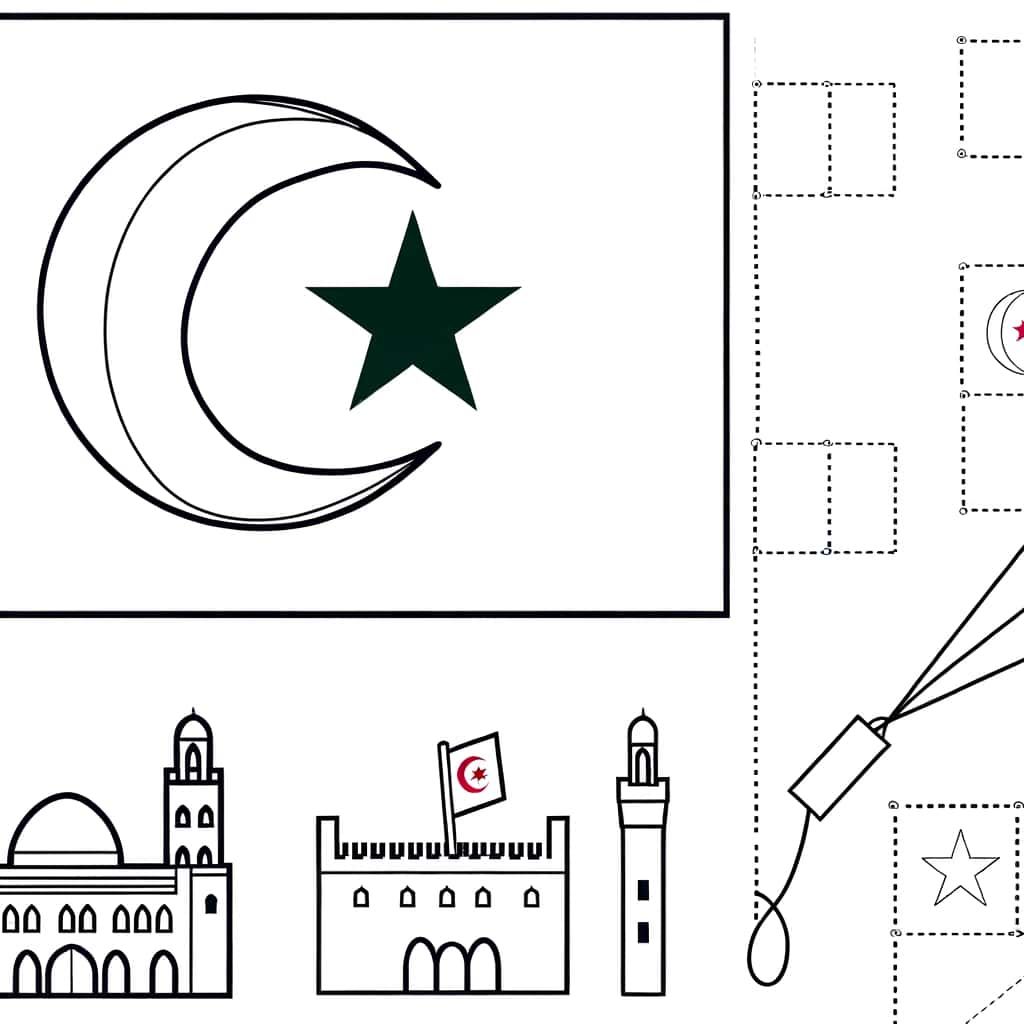 Coloriage Lune et étoile Algérie à imprimer et colorier