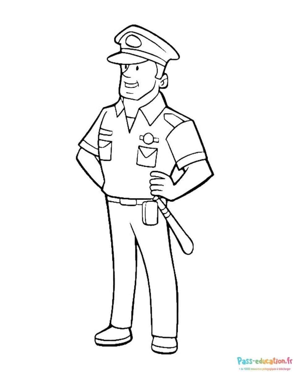 Coloriage Policier en uniforme à imprimer et colorier