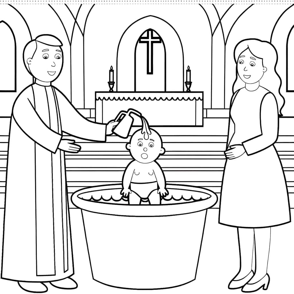 Coloriage Baptême à l'église à imprimer et colorier