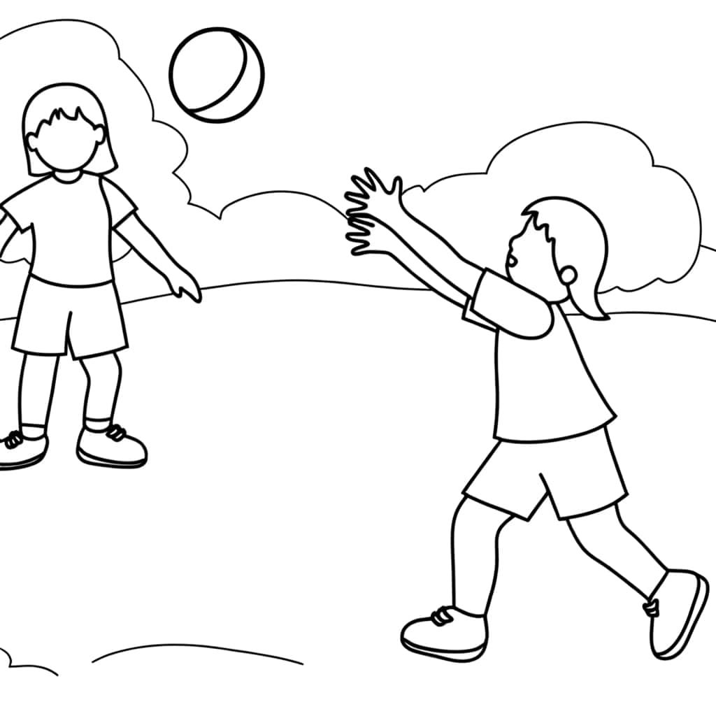 Coloriage Enfants jouant au ballon à imprimer et colorier