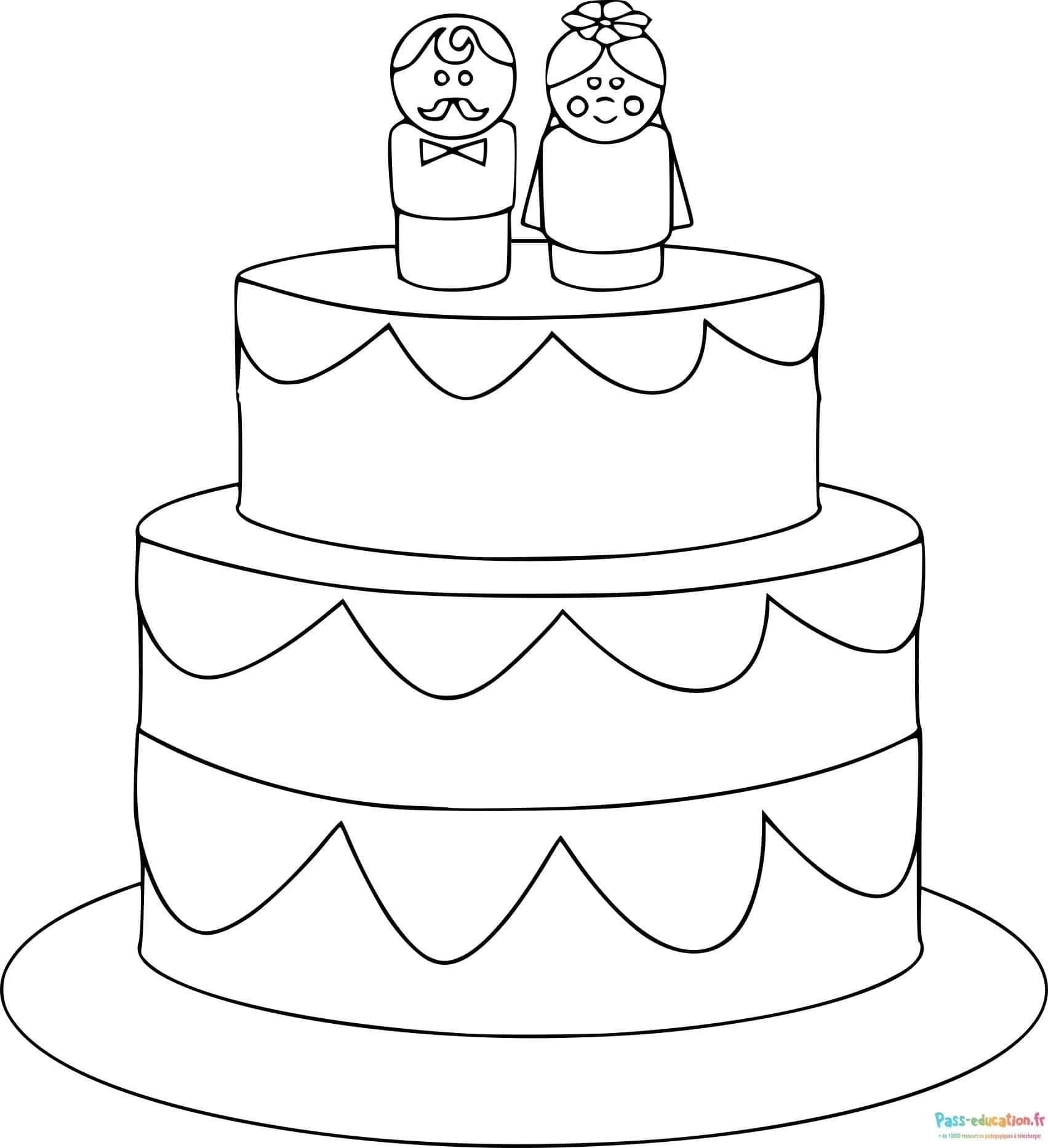 Coloriage Gâteau de mariage à imprimer et colorier