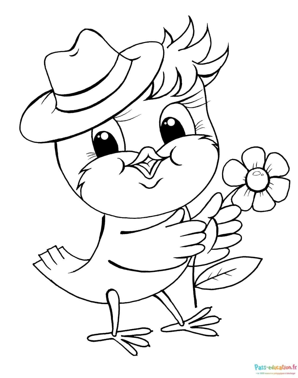 Coloriage Oiseau avec chapeau à imprimer et colorier