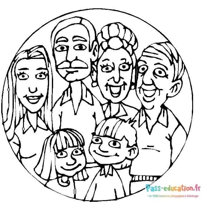 Coloriage Famille souriante à imprimer et colorier