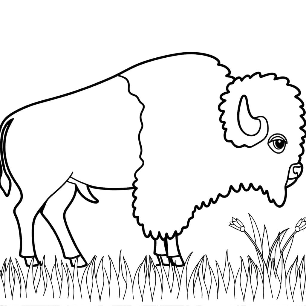 Coloriage Bison dans la prairie à imprimer et colorier