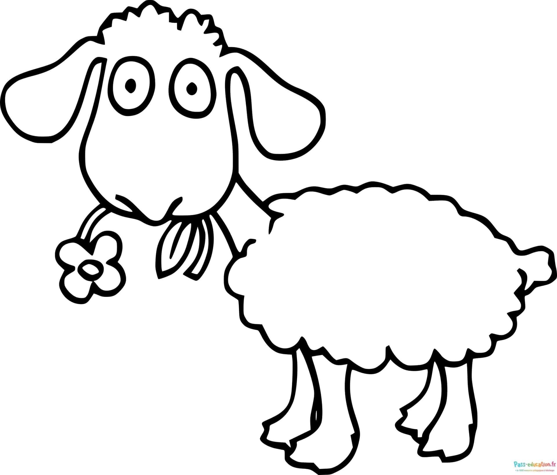 Coloriage Mouton avec Fleur à imprimer et colorier
