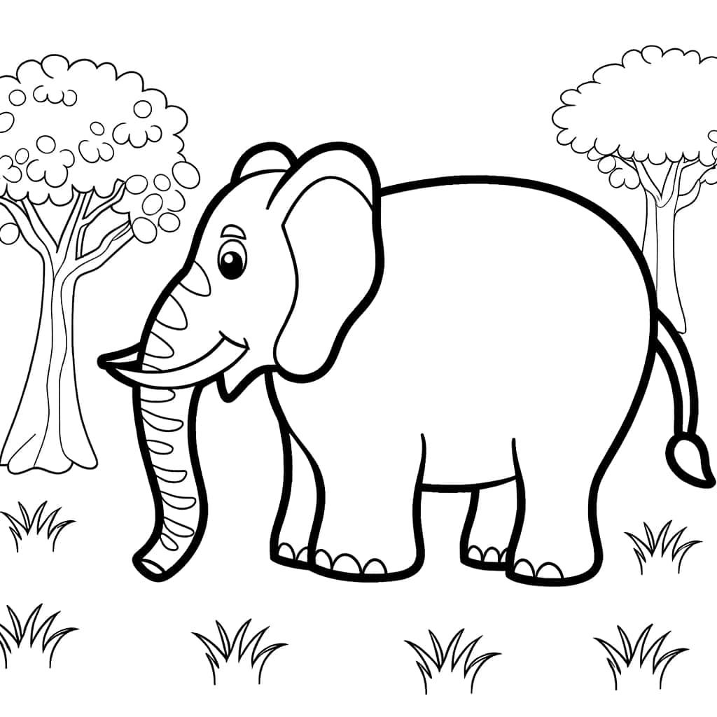 Coloriage Éléphant dans la nature à imprimer et colorier