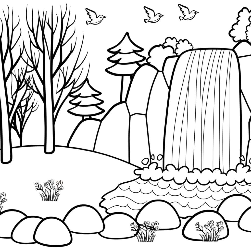 Coloriage Cascade naturelle à imprimer et colorier