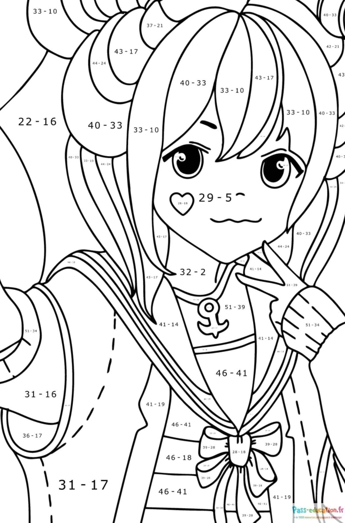 Coloriage Fille anime mathématiques à imprimer et colorier