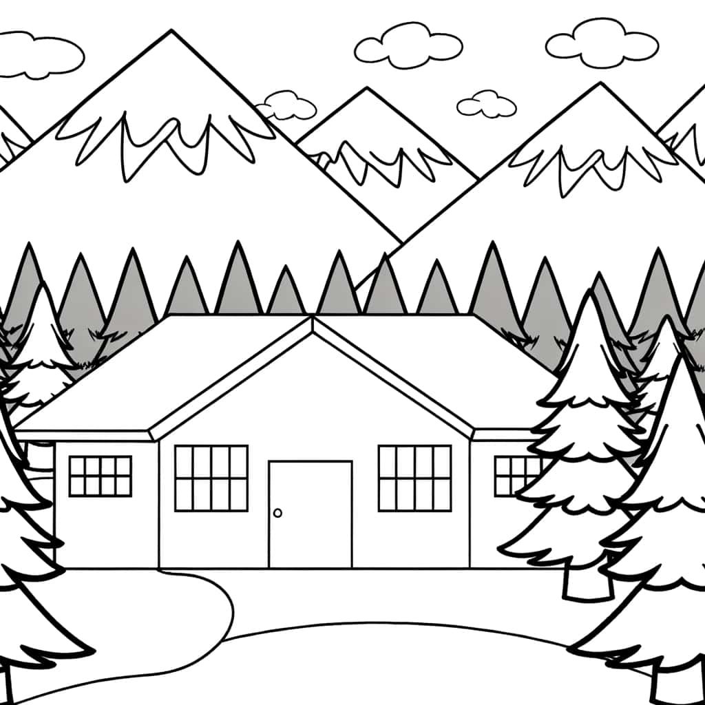 Coloriage Chalet montagne à imprimer et colorier