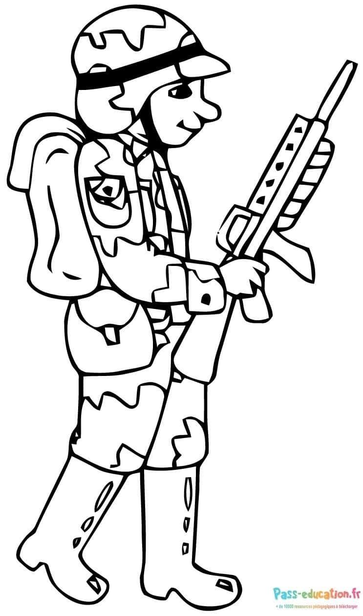 Coloriage Soldat avec fusil à imprimer et colorier