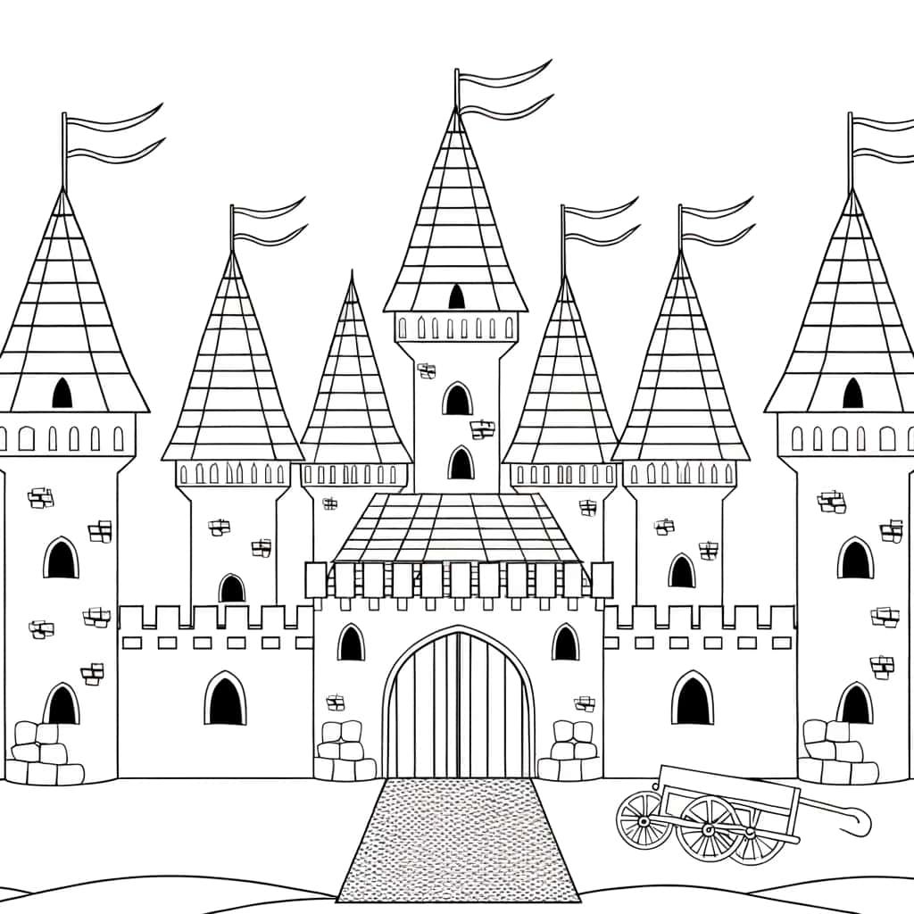 Coloriage Château médiéval à imprimer et colorier