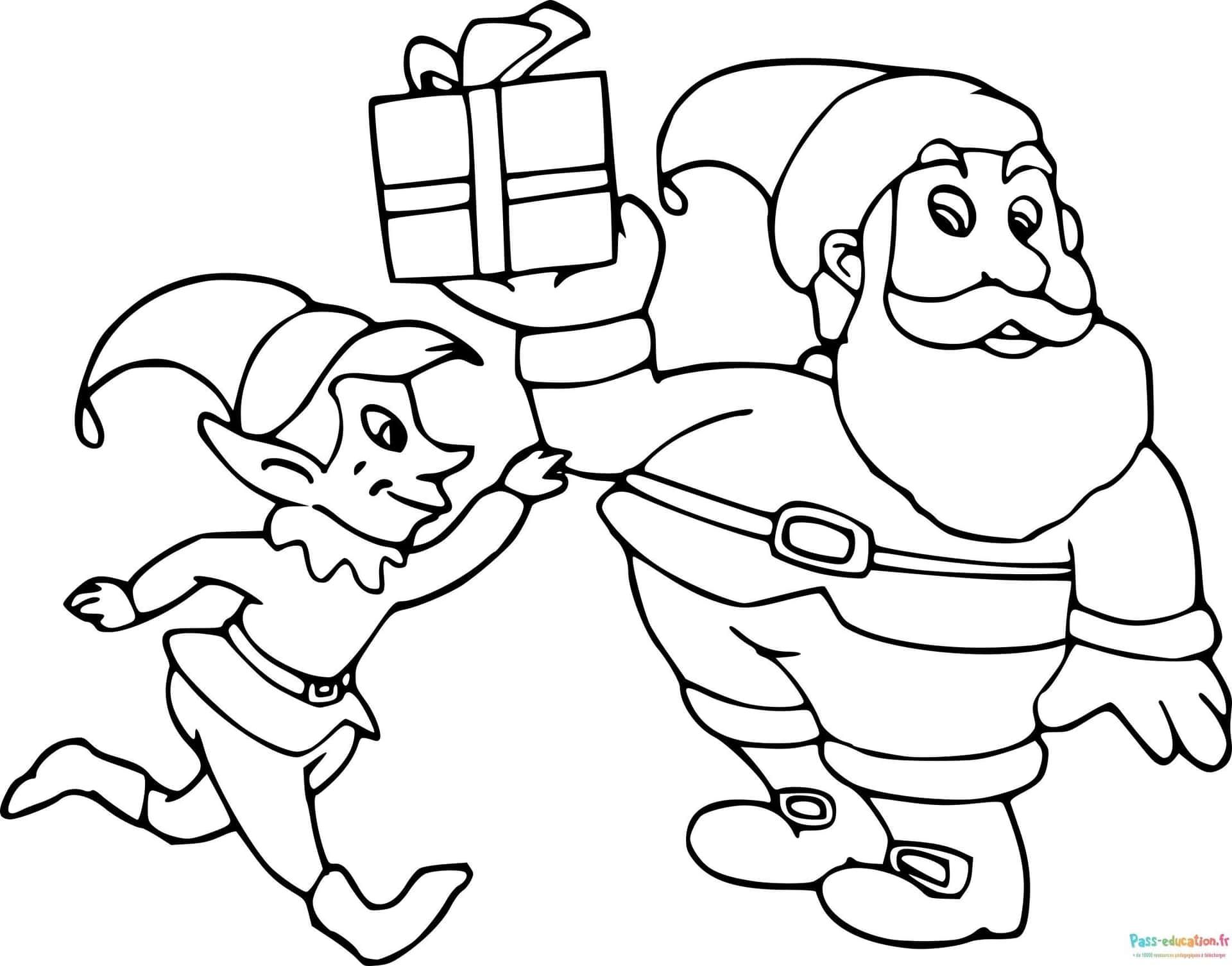 Coloriage Lutin et Père Noël à imprimer et colorier