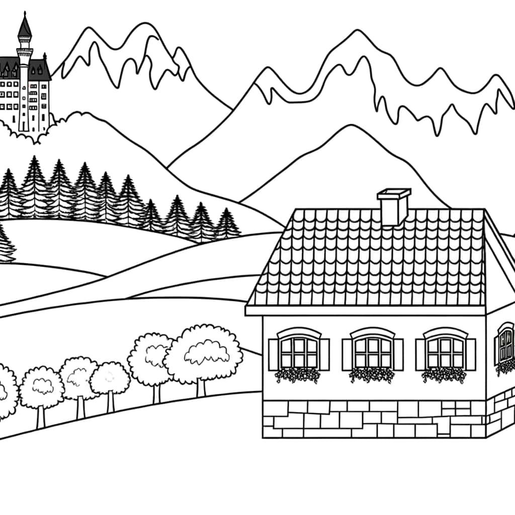 Coloriage Paysage de montagne à imprimer et colorier