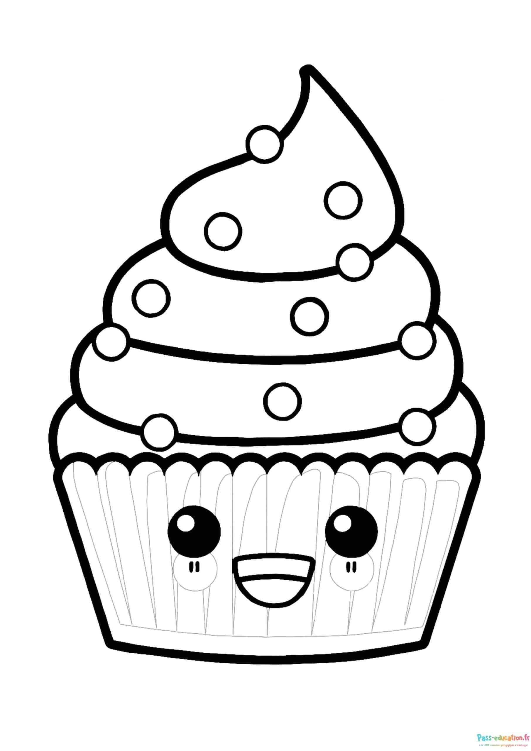 Coloriage Cupcake souriant à imprimer et colorier