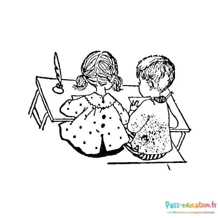 Coloriage Écoliers dessinant à imprimer et colorier