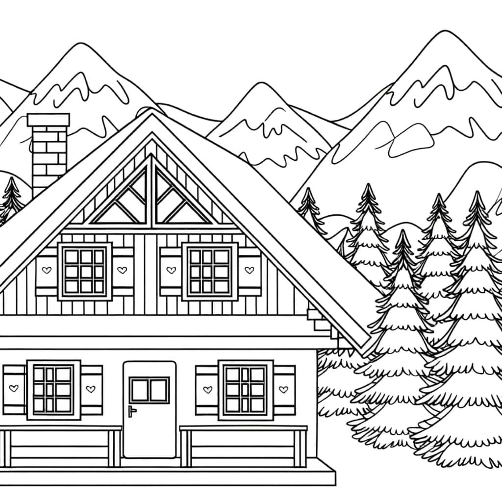 Coloriage Chalet montagne à imprimer et colorier