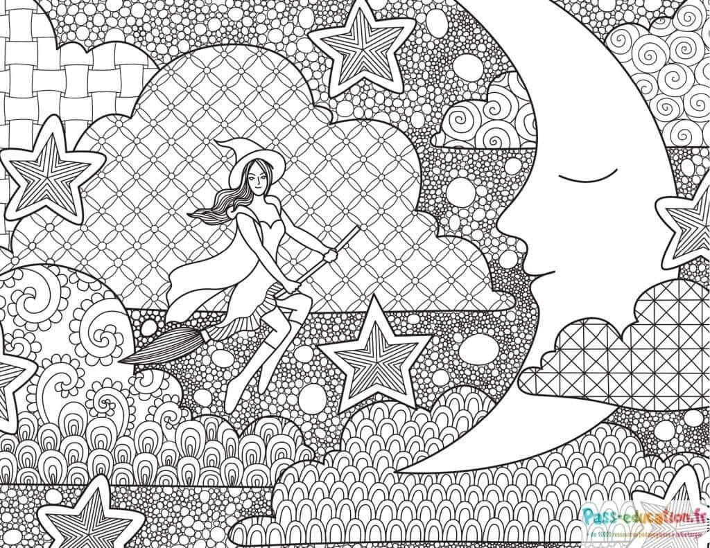 Coloriage Sorcière volante à imprimer et colorier