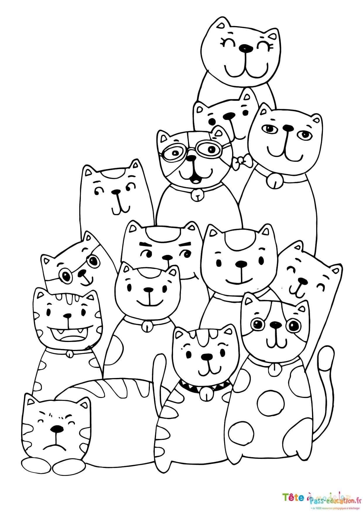 Coloriage Chats joyeux à imprimer et colorier
