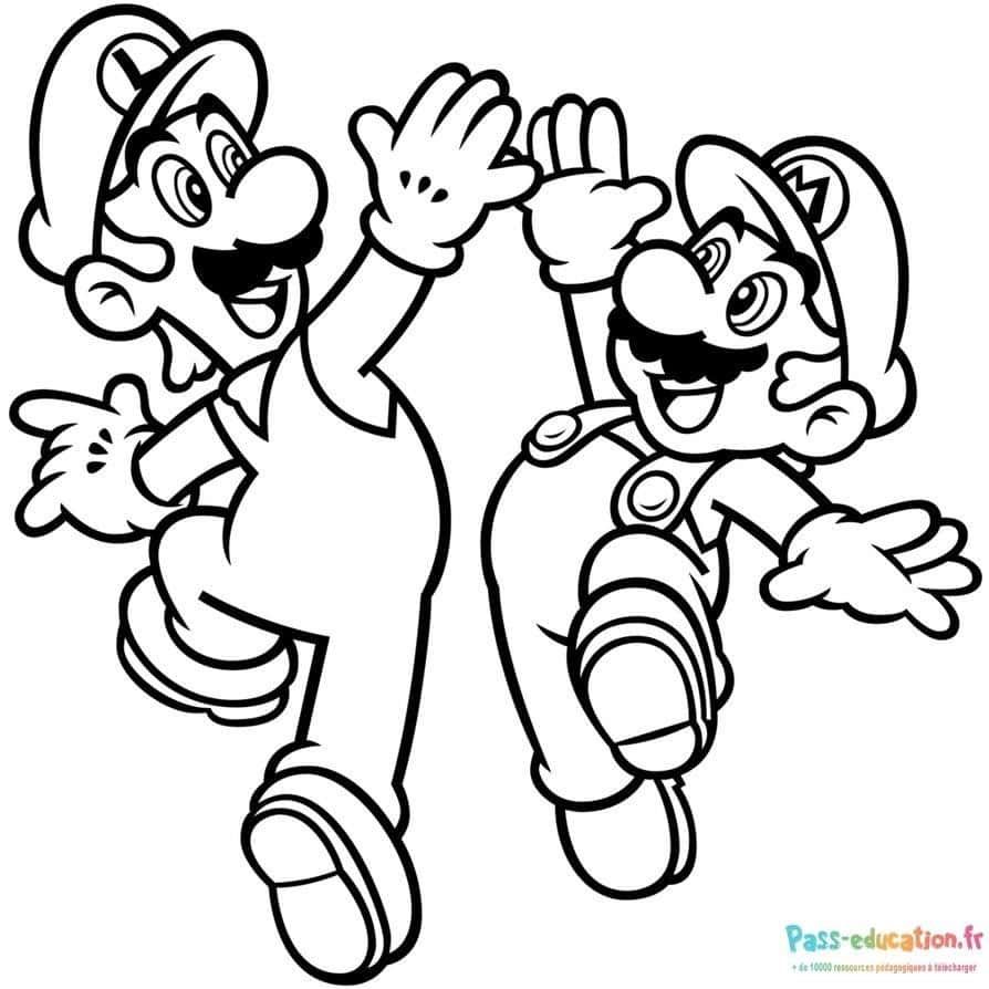 Coloriage Mario et Luigi saluent à imprimer et colorier