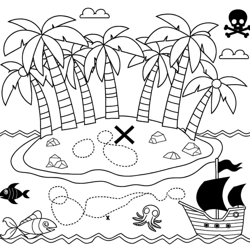 Coloriage Carte au trésor à imprimer et colorier