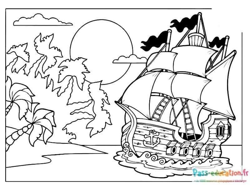 Coloriage Bateau Pirate à imprimer et colorier