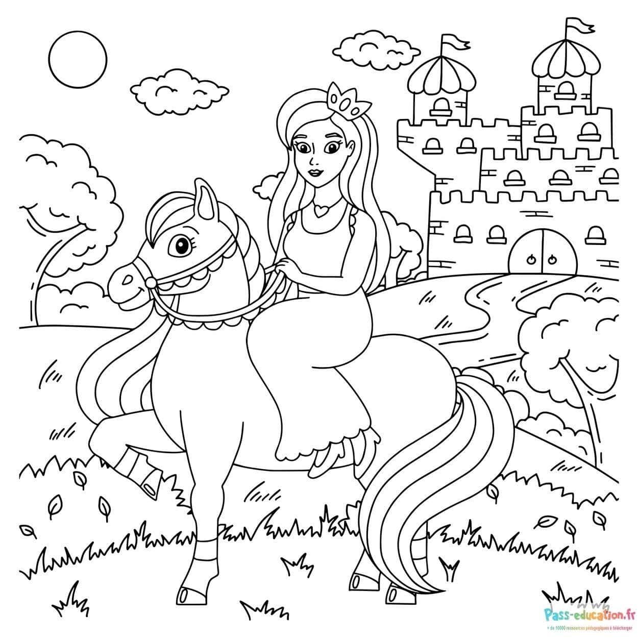 Coloriage Princesse équestre à imprimer et colorier