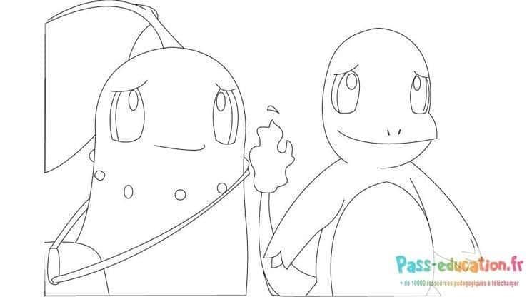 Coloriage Duo Pokémon Charmander Bulbasaur à imprimer et colorier