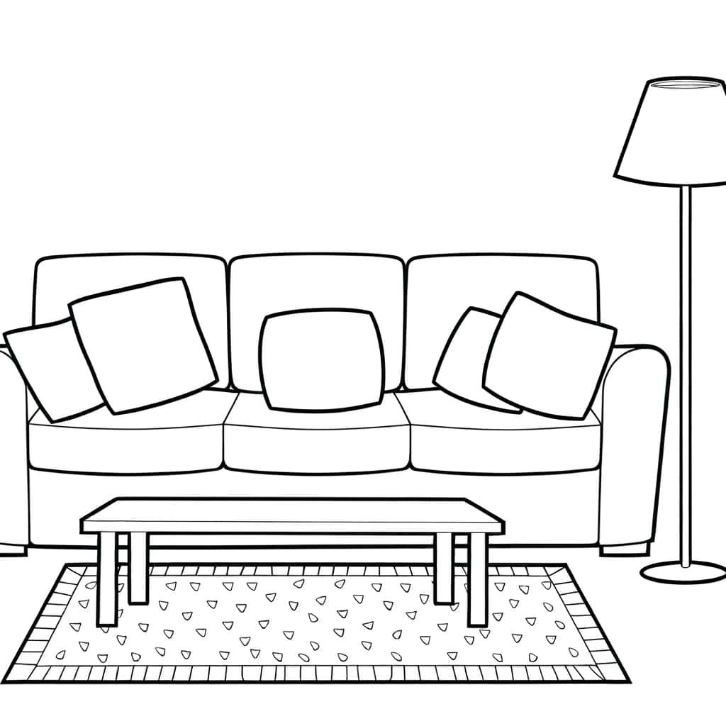 Coloriage Salon avec canapé à imprimer et colorier