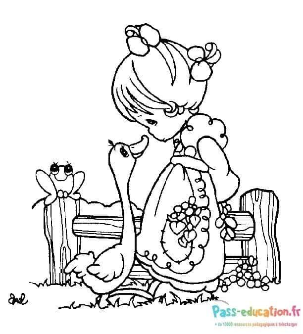Coloriage Petite fille et animaux à imprimer et colorier