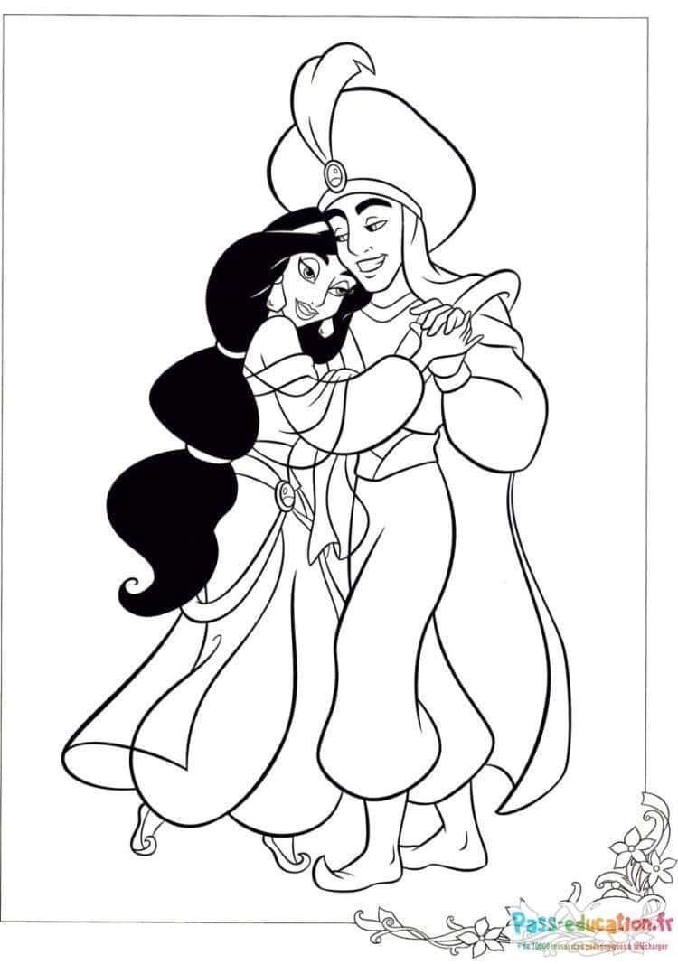Coloriage Jasmine et Aladdin à imprimer et colorier